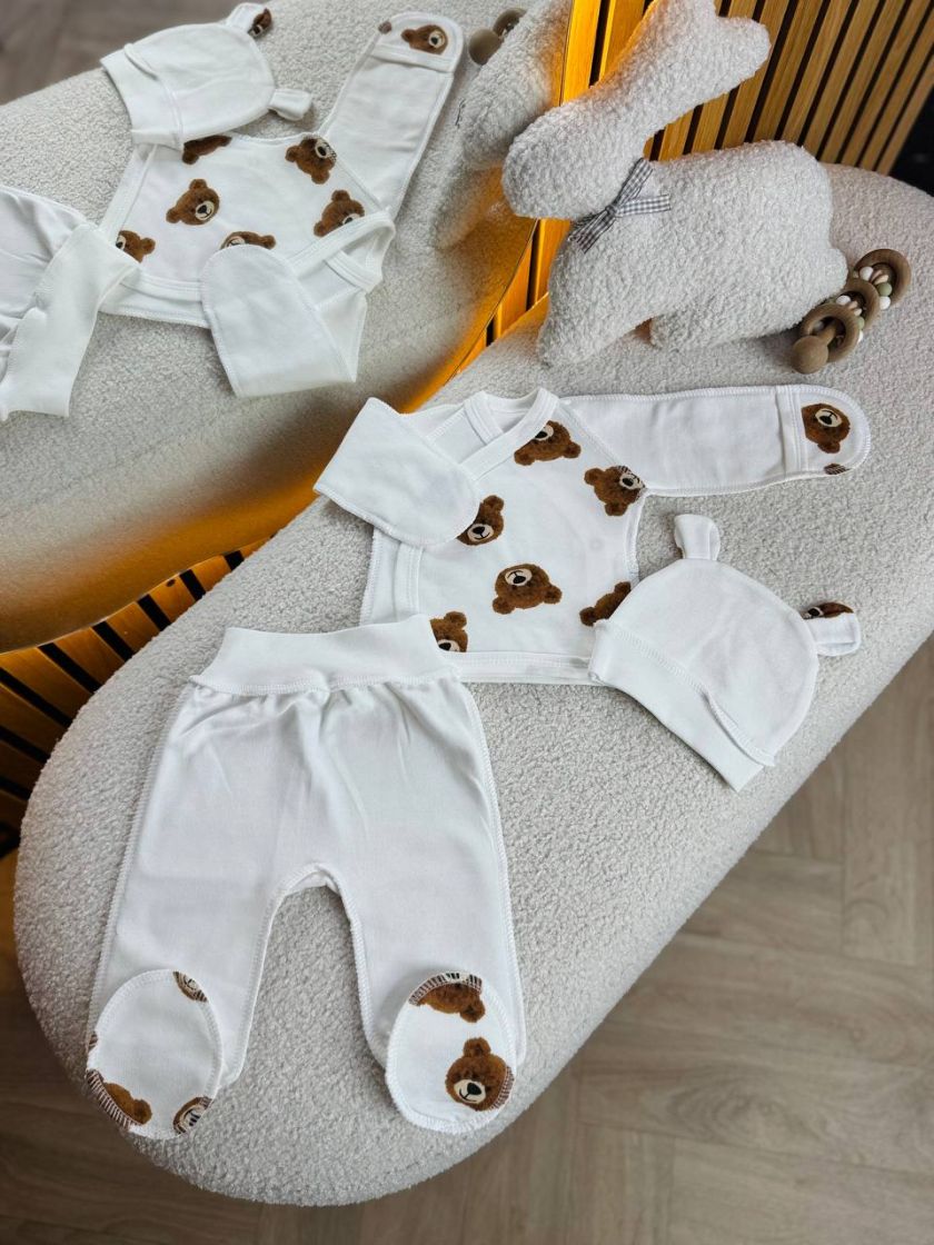 ❤ Комплект 3ка з сорочкою байка, БО. Принт - Мордочки ведмедиків. Розмір - 56см (#75971536) ✓ Anna Konvert