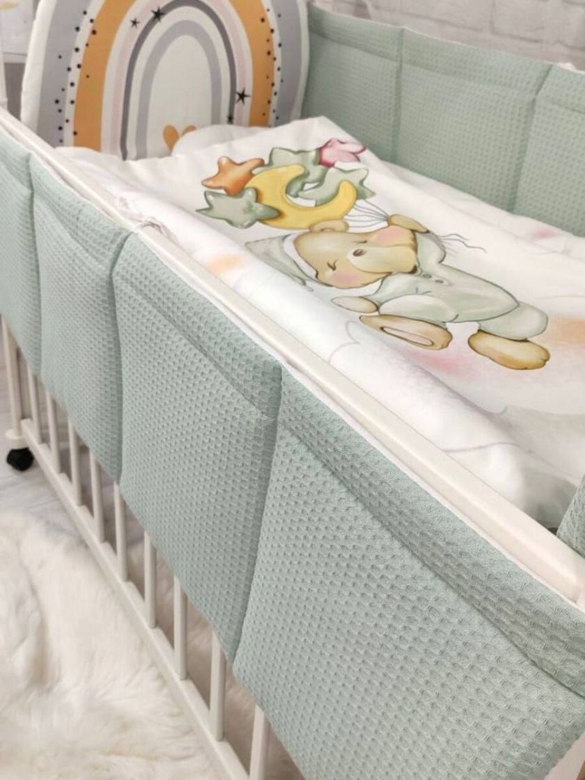 ❤ Набір у ліжко Веселка з суцільними бортиками Elliz. Колір - Фісташковий з ведмедиком (#82918051) ✓ Anna Konvert