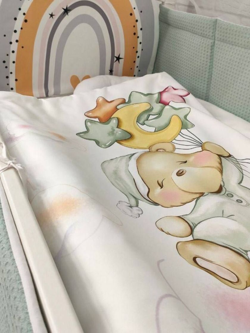 ❤ Набір у ліжко Веселка з суцільними бортиками Elliz. Колір - Фісташковий з ведмедиком (#82918051) ✓ Anna Konvert