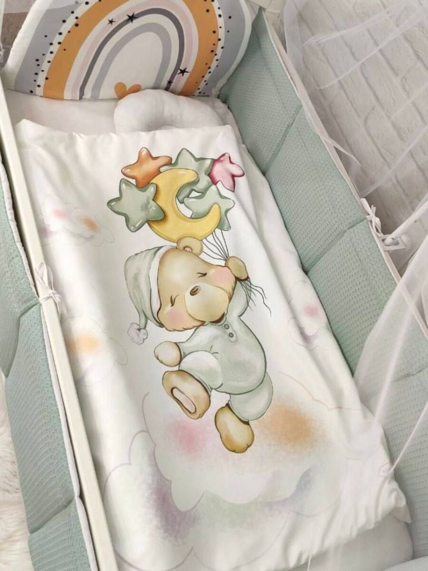 ❤ Набір у ліжко Веселка з суцільними бортиками Elliz. Колір - Фісташковий з ведмедиком (#82918051) ✓ Anna Konvert