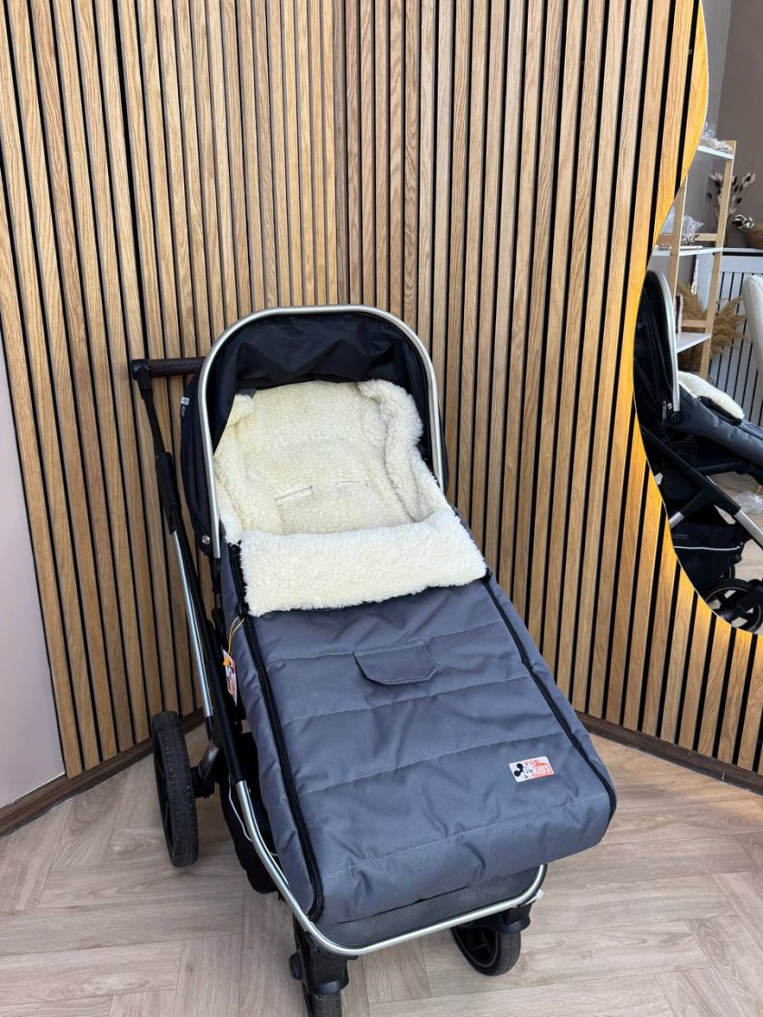 ❤ Зимовий конверт у прогулянковий візочок, люльку, з бахілами Mini ForKids, 70% вовни, Сірий, 0-2 років (#0391) ✓ Anna Konvert