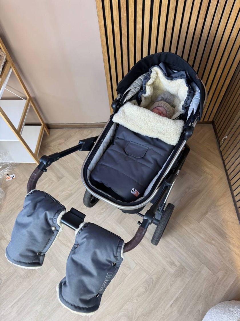 ❤ Зимовий конверт у прогулянковий візочок, люльку, з бахілами Mini ForKids, 70% вовни, Сірий, 0-2 років (#0391) ✓ Anna Konvert