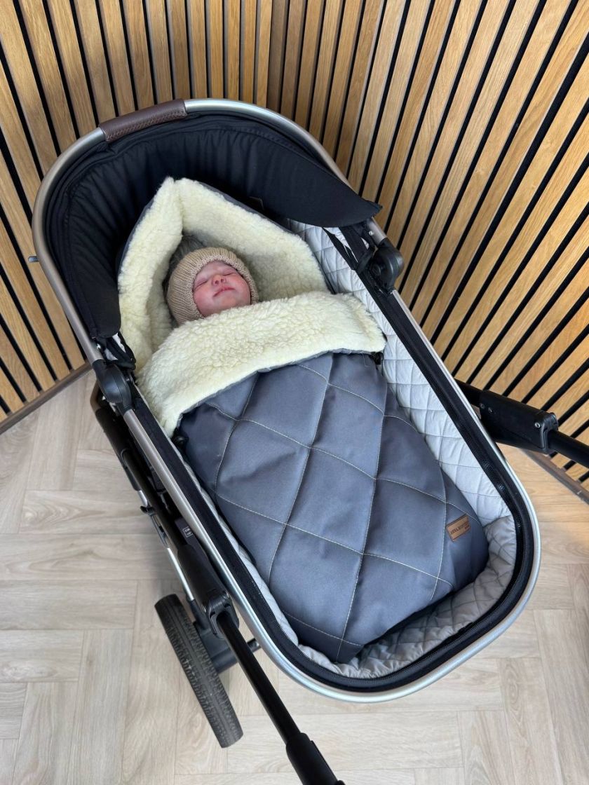 ❤ Зимовий конверт у візочок люльку Бебі, 70% вовни, Сірий, 0-6 міс (#0375) ✓ Anna Konvert