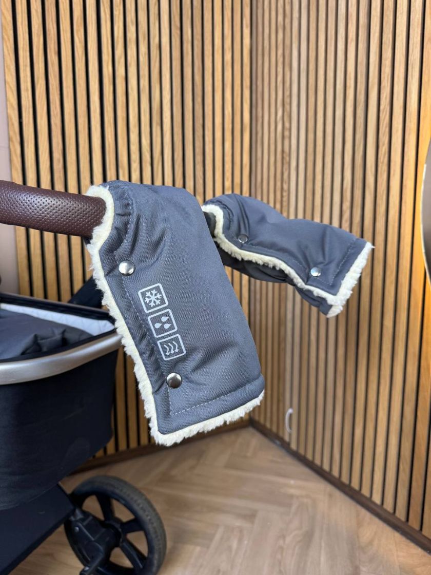 ❤ Зимові рукавиці на візочок, для батьків, з накладками, 70% вовни, Сірий, ForKids (#0411) ✓ Anna Konvert