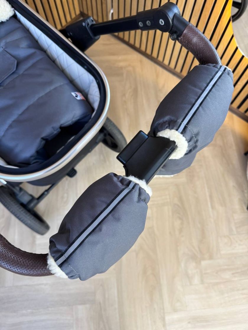 ❤ Зимові рукавиці на візочок, для батьків, з накладками, 70% вовни, Сірий, ForKids (#0411) ✓ Anna Konvert