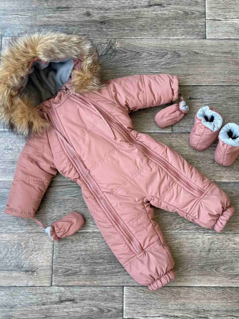 ❤ Зимовий комбінезон з натуральною опушкою "Мрія". Колір - Пудра. Розмір - 86 (#30442423) ✓ Anna Konvert