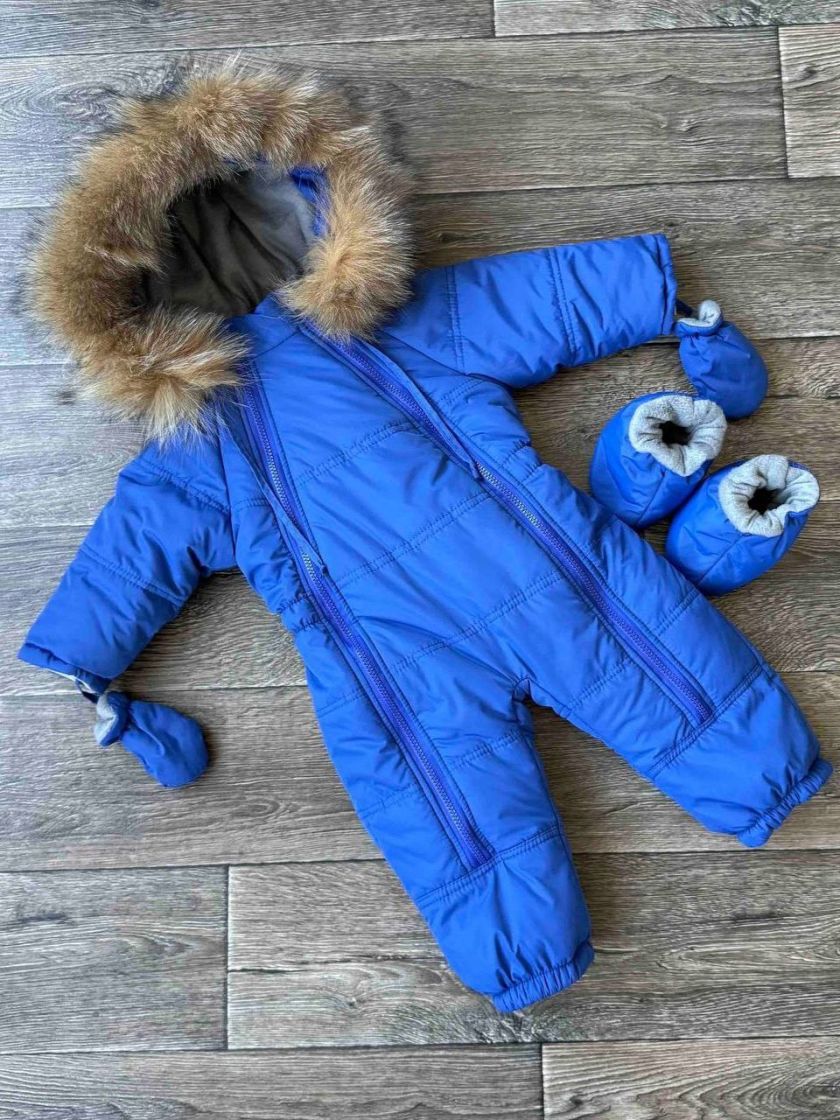 ❤ Зимовий комбінезон з натуральною опушкою "Мрія". Колір - Синій. Розмір - 92 (#76817439) ✓ Anna Konvert