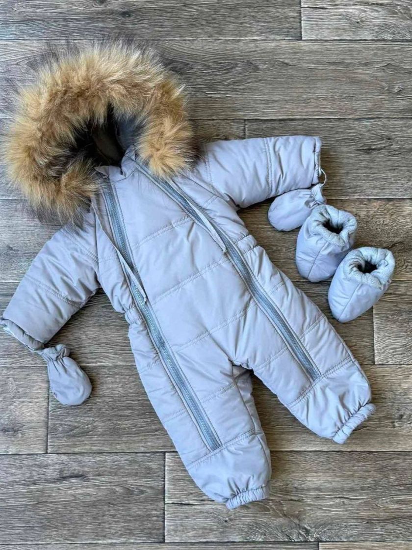 ❤ Зимовий комбінезон з натуральною опушкою "Мрія". Колір - Сірий. Розмір - 86 (#94930227) ✓ Anna Konvert