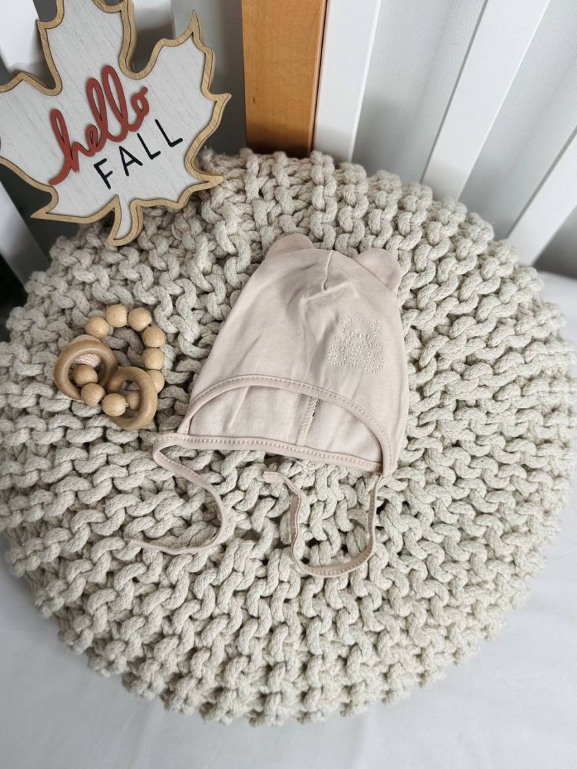 ❤ Шапочка з зав'язками, 0-3міс. Колір - Бежевий. Матеріал - Байка (#36050839) ✓ Anna Konvert