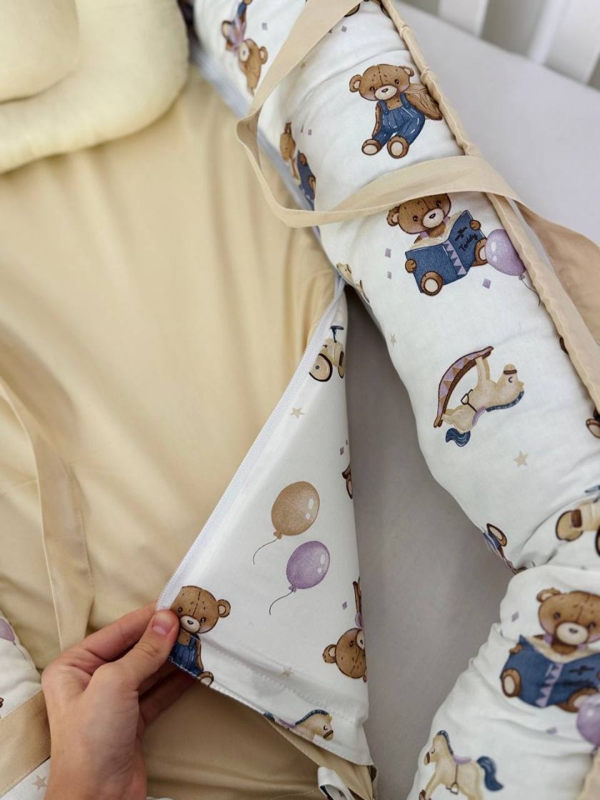 ❤ Кокон-гніздечко з ручками. Принт - Ведмедики з іграшками, однотон капучино (#9919850) ✓ Anna Konvert