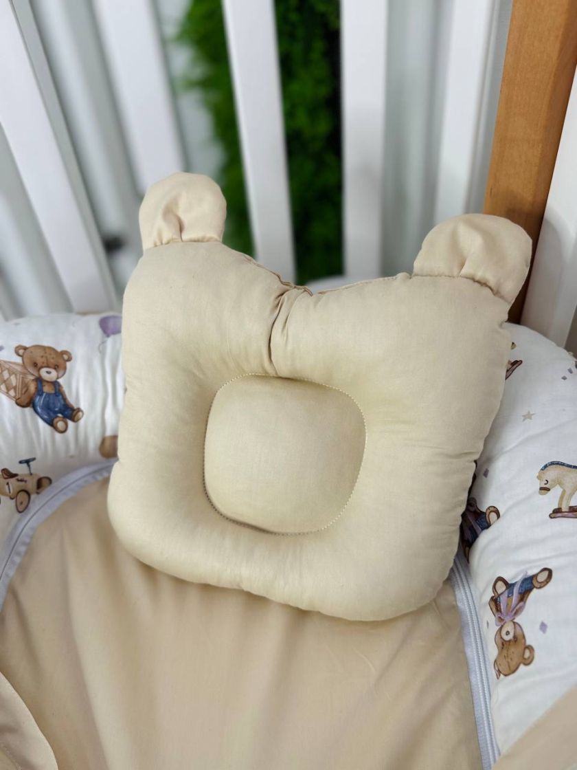 ❤ Кокон-гніздечко з ручками. Принт - Ведмедики з іграшками, однотон капучино (#9919850) ✓ Anna Konvert