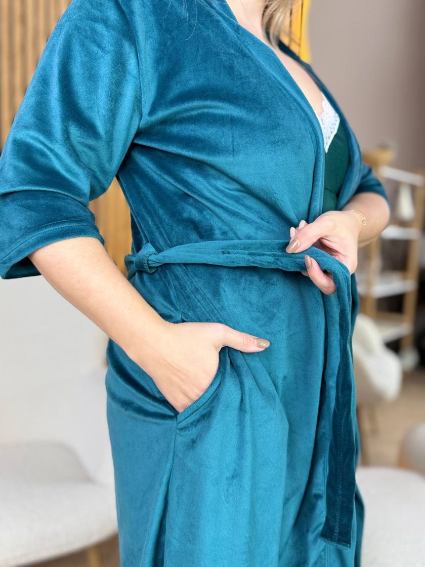 ❤ Комплет сорочка та халат "Велюр". Колір - Ізумруд. Розмір - 52-54 (#14667078) ✓ Anna Konvert