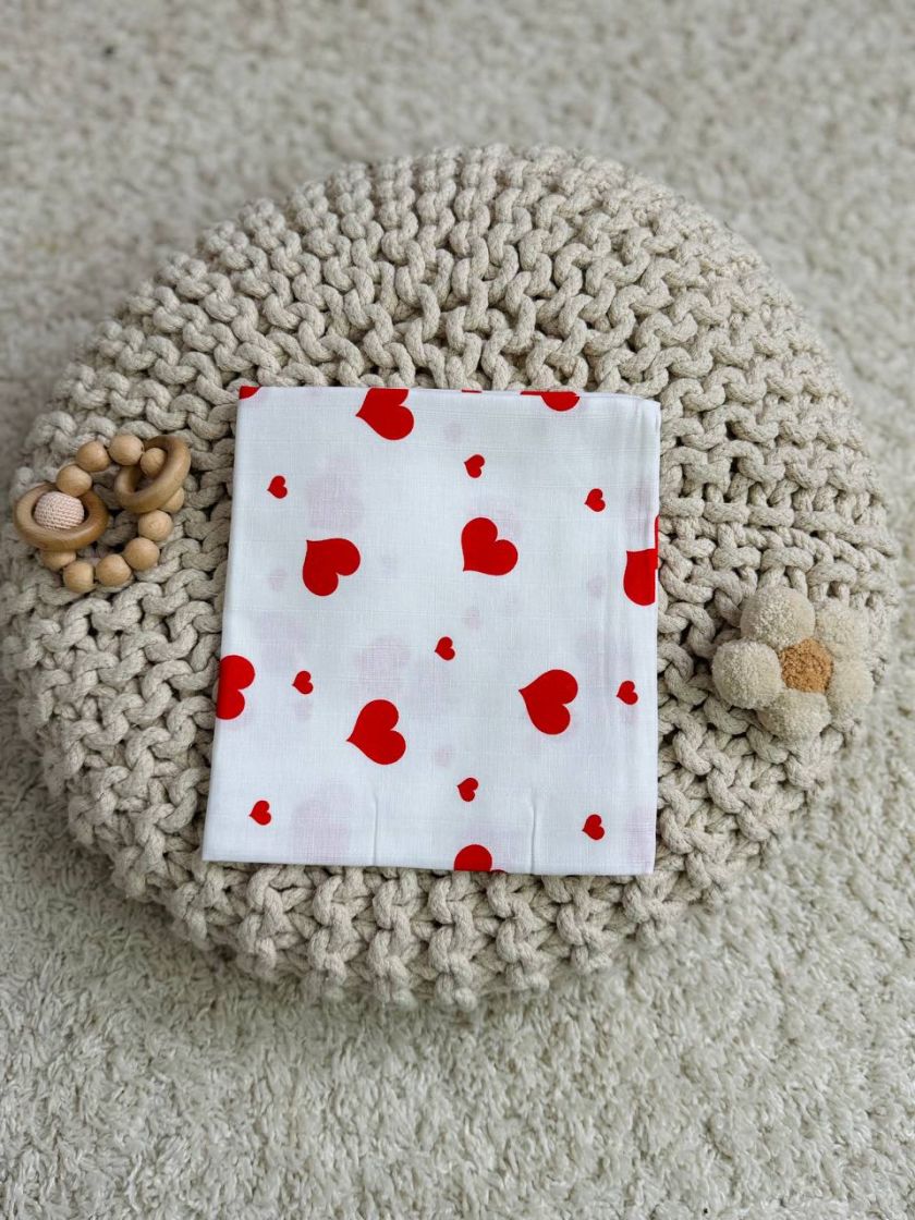 ❤ Пелюшки муслінові двохшарові, 100*80см. Принт - Червоні сердечка на білому (#81641872) ✓ Anna Konvert