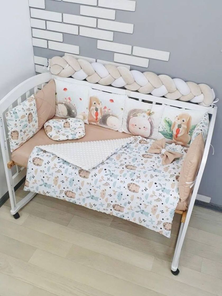 ❤ Набір "Коса" зі з'ємними наволочками. Колір - Їжачки та зайчики, бежевий (#0213) ✓ Anna Konvert