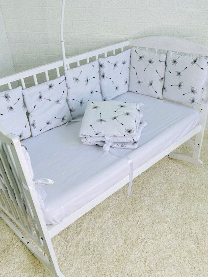 ❤ Бортики-подушки на 4 боки ліжечка, 12 подушок. Принт - Кульбаби (#88121250) ✓ Anna Konvert