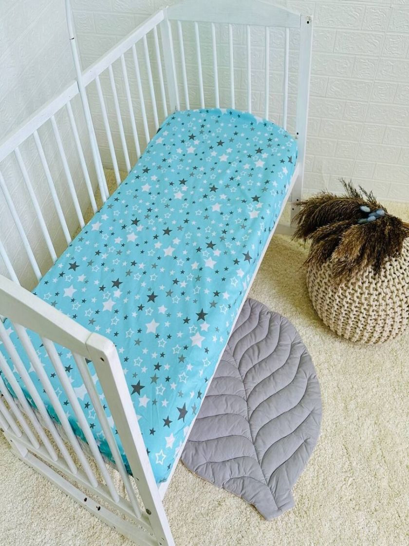 ❤ Простирадло у ліжко бавовняне, на матрац 120 на 60см. Принт - Зірки різні на блакитному (#62266340) ✓ Anna Konvert