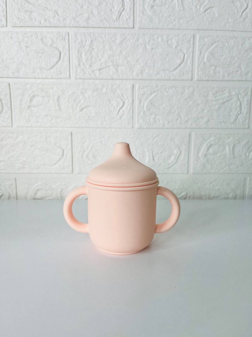 ❤ Силіконовий поїльник з ручками та кришкою з носиком. Колір - Cream-pink (#66033) ✓ Anna Konvert
