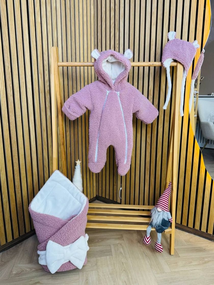 ❤ Зимовий комбінезон з шапочкою барашек, 3-6 м. Колір - Пильна троянда (#4204962) ✓ Anna Konvert