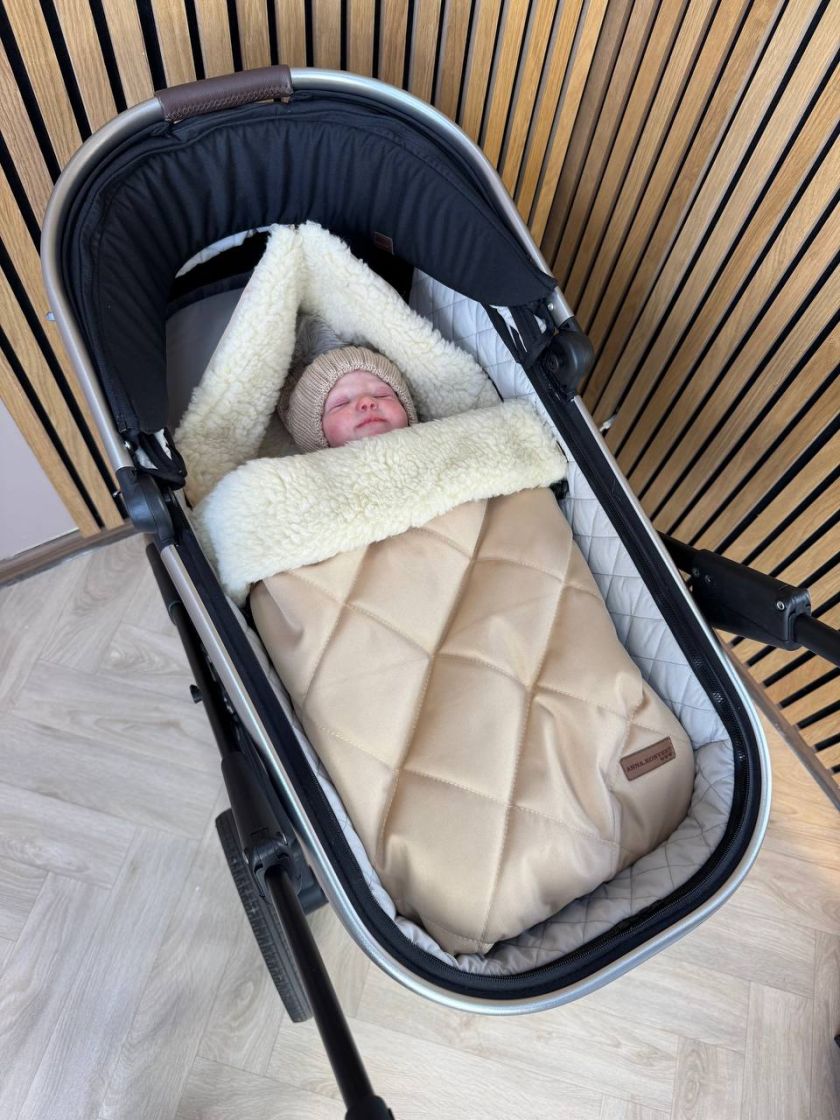 ❤ Зимовий конверт у візочок люльку Бебі, 70% вовни, бежевий, 0-6 міс (#0371) ✓ Anna Konvert