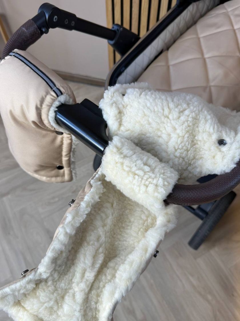 ❤ Зимові рукавиці на візочок, для батьків, з накладками, 70% вовни, Бежевий, ForKids (#0407) ✓ Anna Konvert