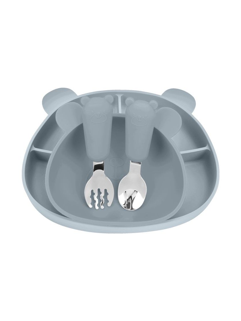 ❤ Силіконовий набір дитячого посуду “Ведмеді” з кришкою та металевими приборами. колір - Dim Grey (#76292260) ✓ Anna Konvert