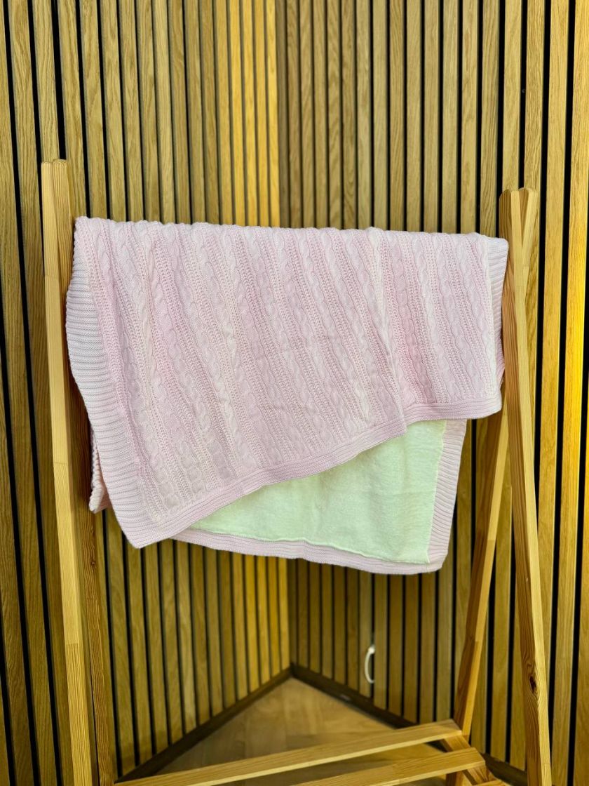 ❤ Плед в'язаний, підкладка махра, демісезонний, 90*80 см. Колір - Рожевий (#5703508) ✓ Anna Konvert