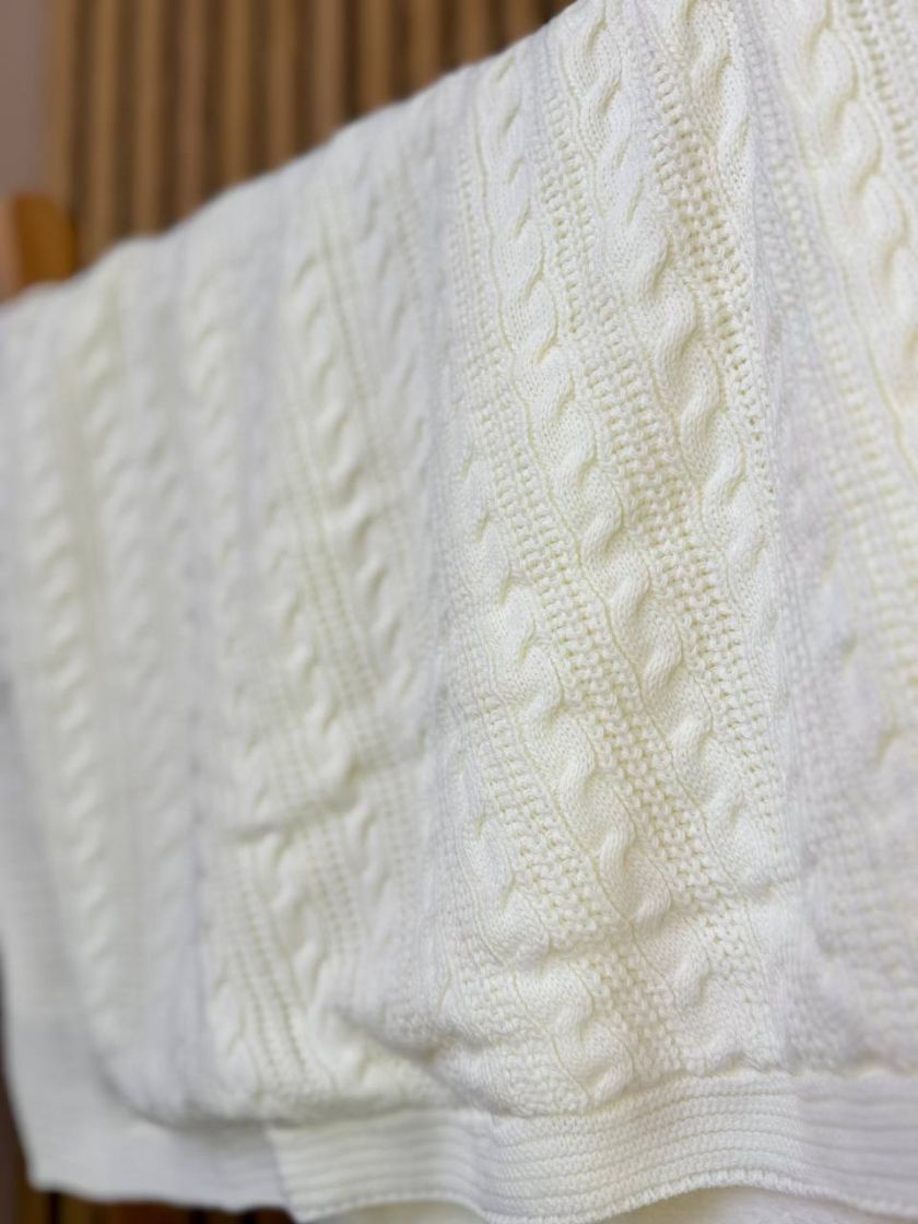 ❤ Плед в'язаний, підкладка махра, демісезонний, 90*80 см. Колір - Молочний (#82515519) ✓ Anna Konvert