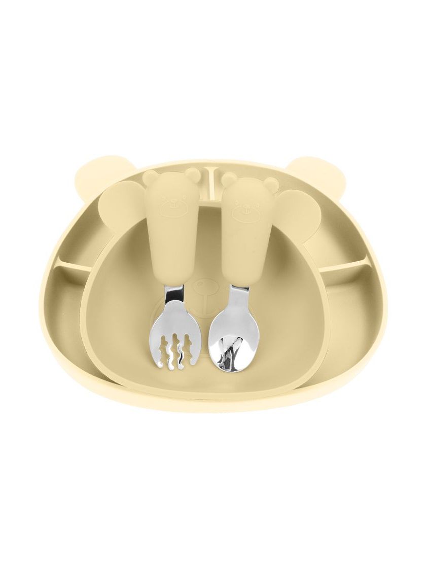 ❤ Силіконовий набір дитячого посуду “Ведмеді” з кришкою та металевими приборами. колір - Sunshine (#11856941) ✓ Anna Konvert