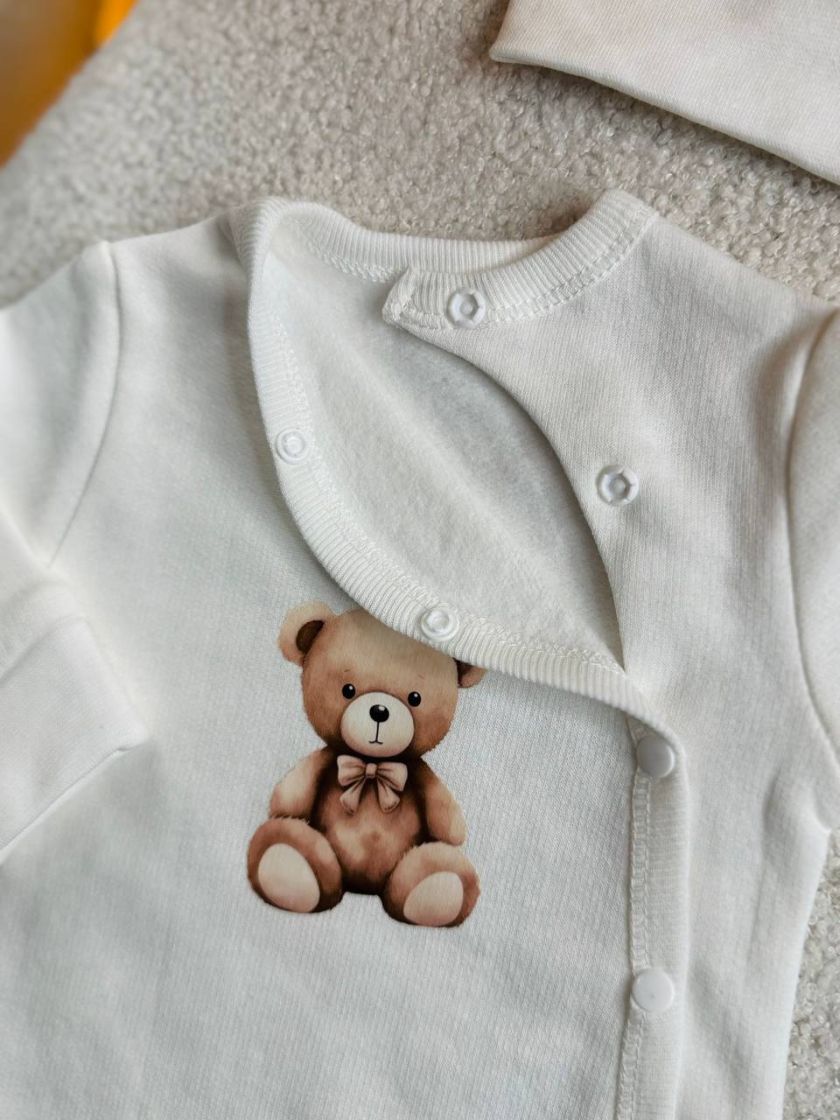 ❤ Комплект 3ка з боді на байці "Smile". Колір - Бежевий з ведмедиком. Розмір - 56 (#92891629) ✓ Anna Konvert