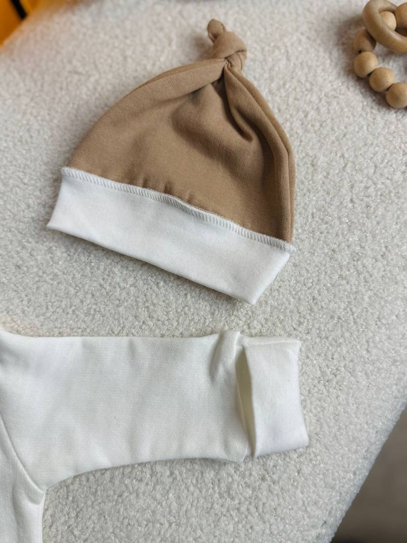 ❤ Комплект 3ка з боді на байці "Smile". Колір - Бежевий з ведмедиком. Розмір - 56 (#92891629) ✓ Anna Konvert