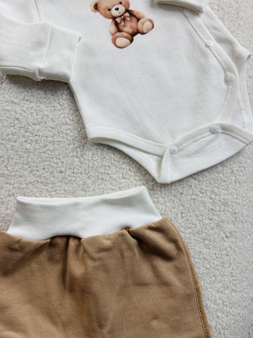 ❤ Комплект 3ка з боді на байці "Smile". Колір - Бежевий з ведмедиком. Розмір - 56 (#92891629) ✓ Anna Konvert