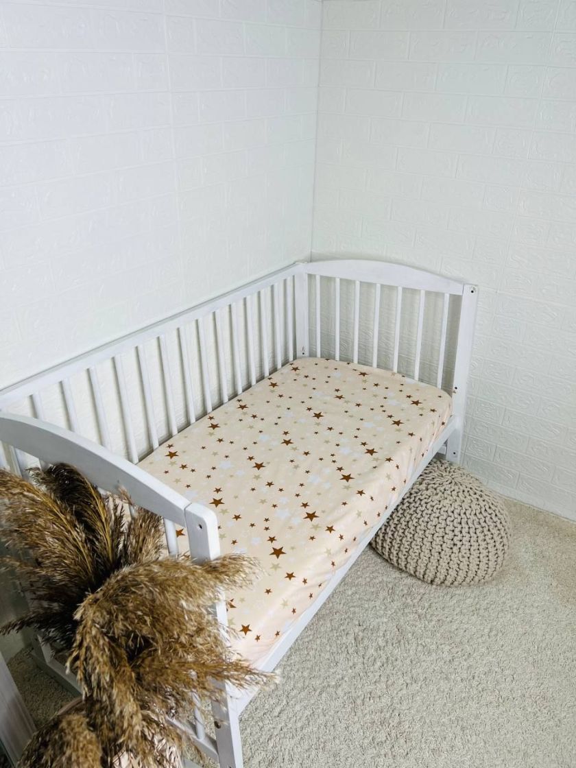 ❤ Простирадло у ліжко бавовняне, на матрац 120 на 60см. Принт - Зірки різні на бежевому (#97970263) ✓ Anna Konvert