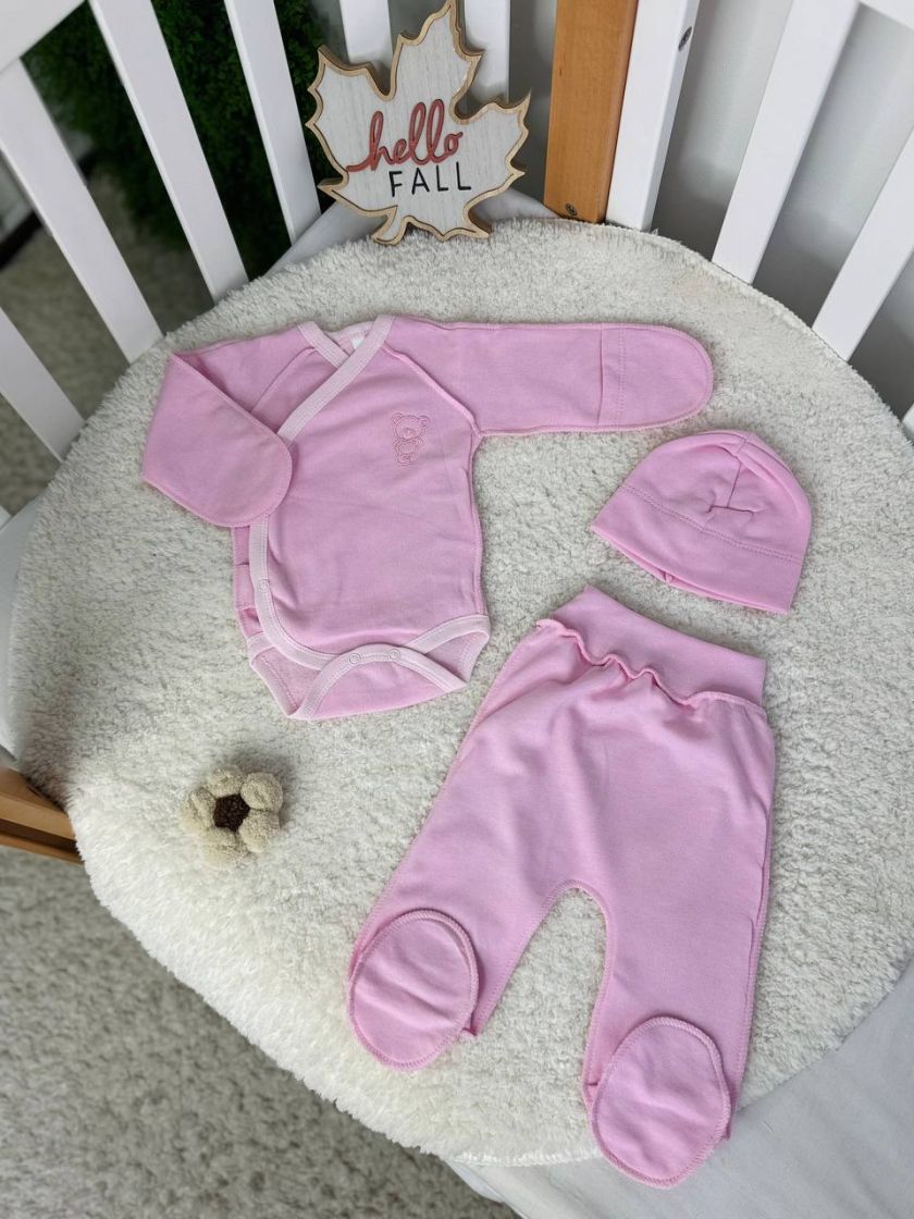 ❤ Комплект 3ка з боді, байка 56р. Принт - Рожевий однотон (#60252934) ✓ Anna Konvert