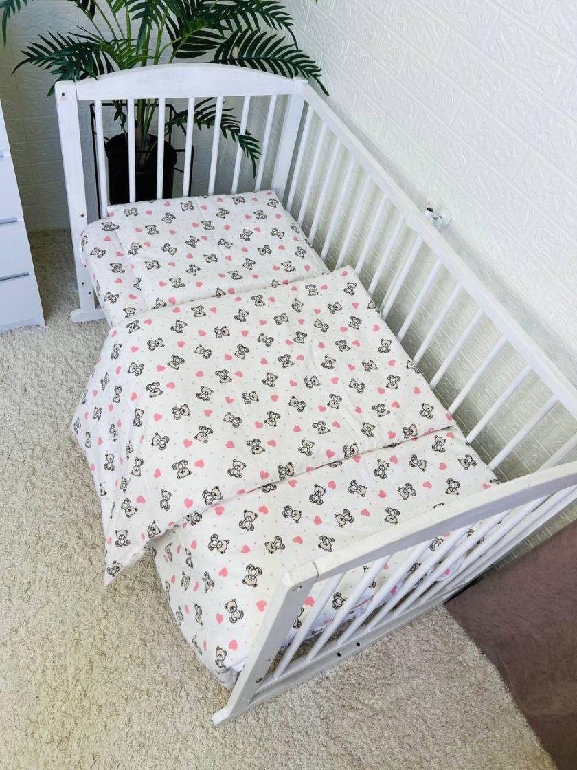 ❤ Змінна дитяча постіль байкова, 140*110. Принт - Ведмедики сидячі з сердцями, крапочки (#89204507) ✓ Anna Konvert