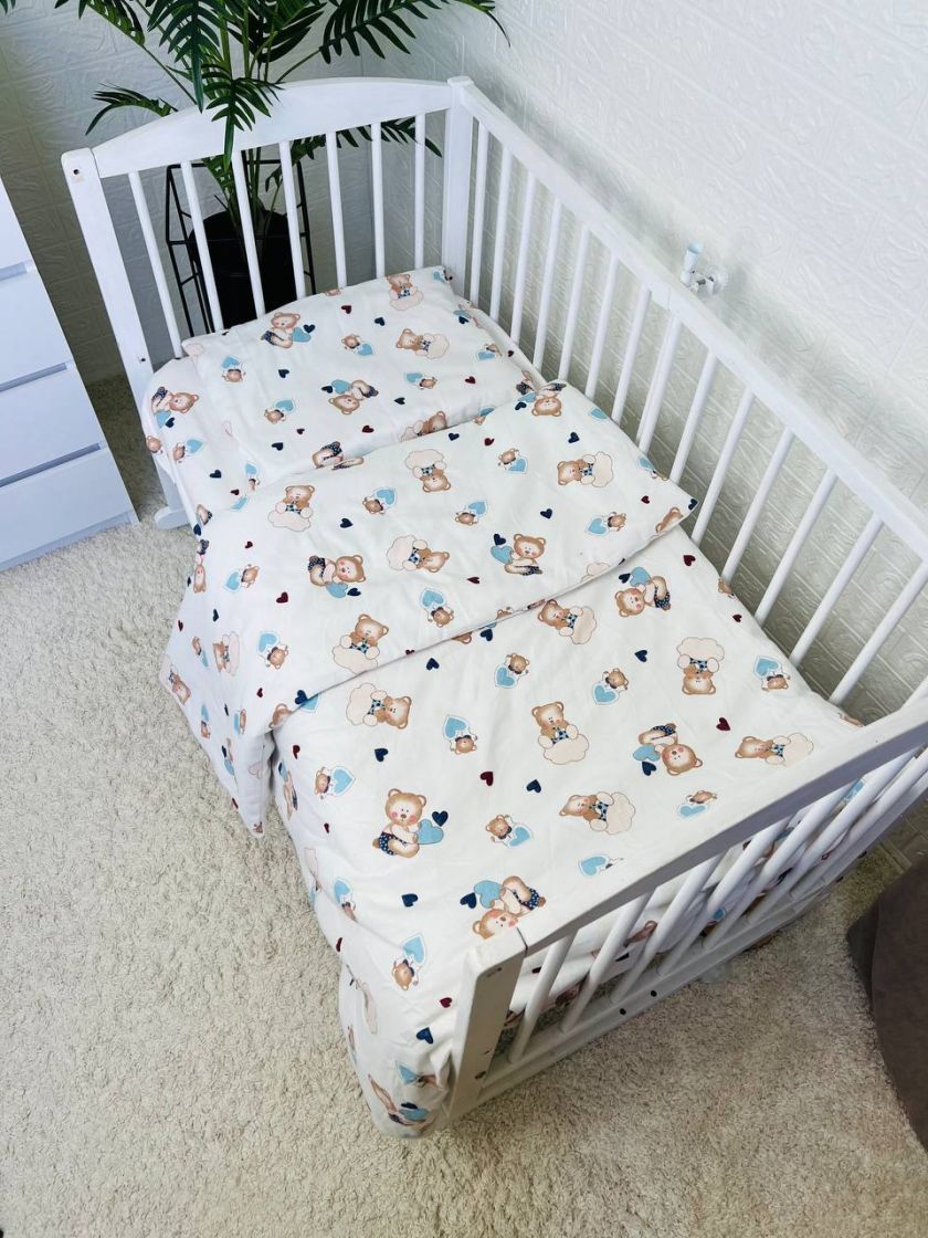 ❤ Змінна дитяча постіль байкова, 140*110. Принт - Ведмідь з блакитним сердцем, в трусиках (#9647265) ✓ Anna Konvert