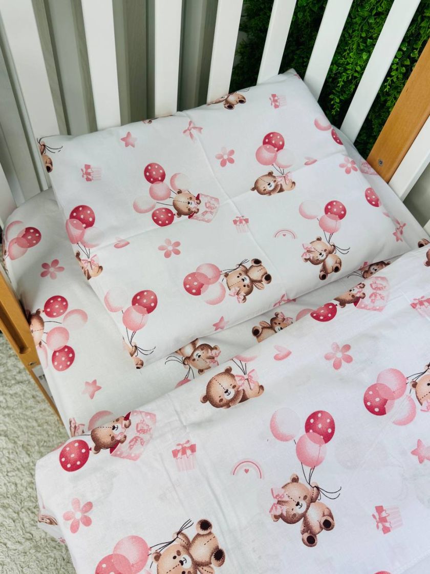❤ Змінна дитяча постіль, підковдра 110см на 90см. Принт - Ведмежа дівчинка з рожевими кульками (#17632978) ✓ Anna Konvert