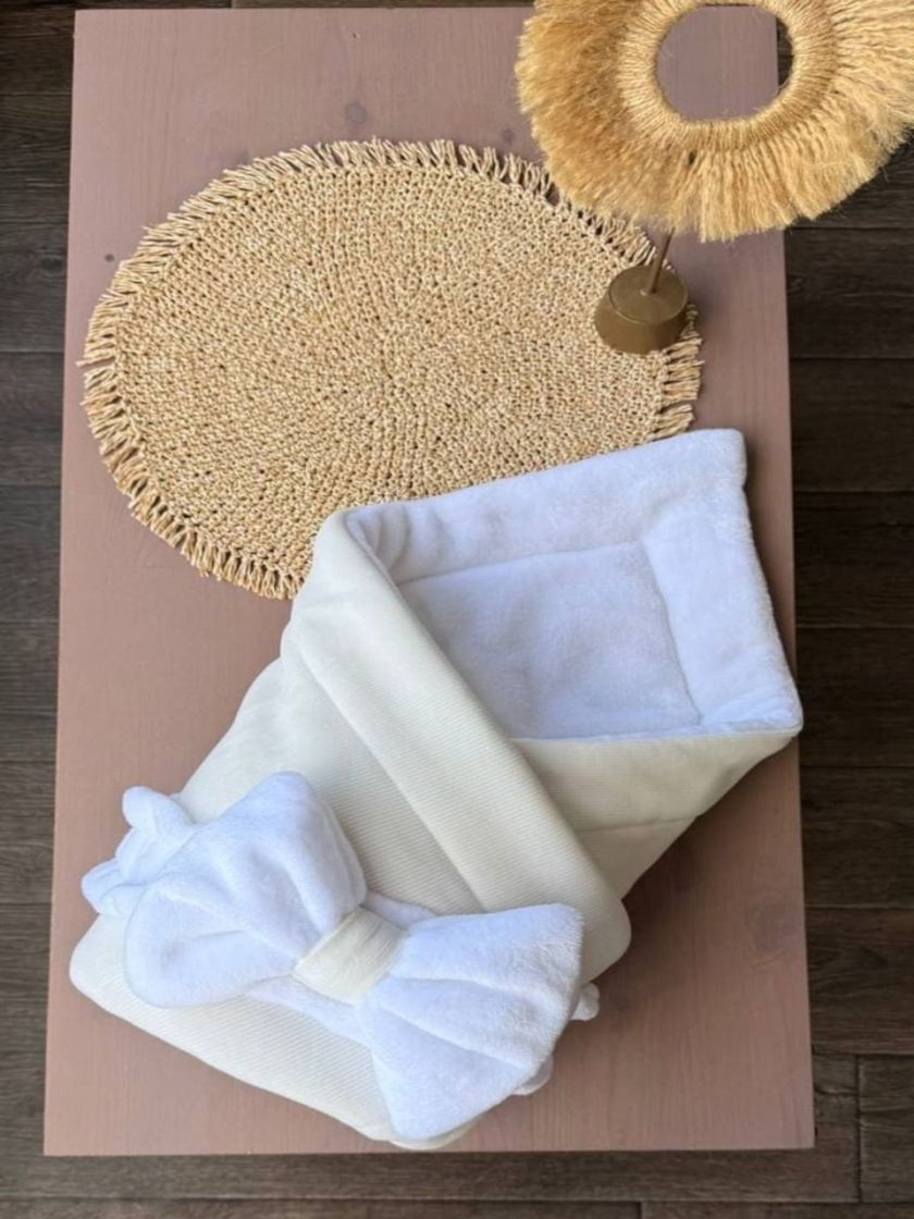 ❤ Зимовий конверт велюровий в смужку, на махрі. Колір - Молочний (#2220424) ✓ Anna Konvert