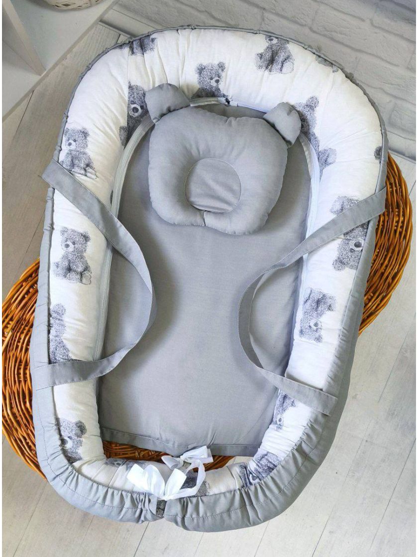❤ Кокон-гніздечко з ручками. Принт - Ведмідь Тедді, сірий однотон. (#555168476) ✓ Anna Konvert