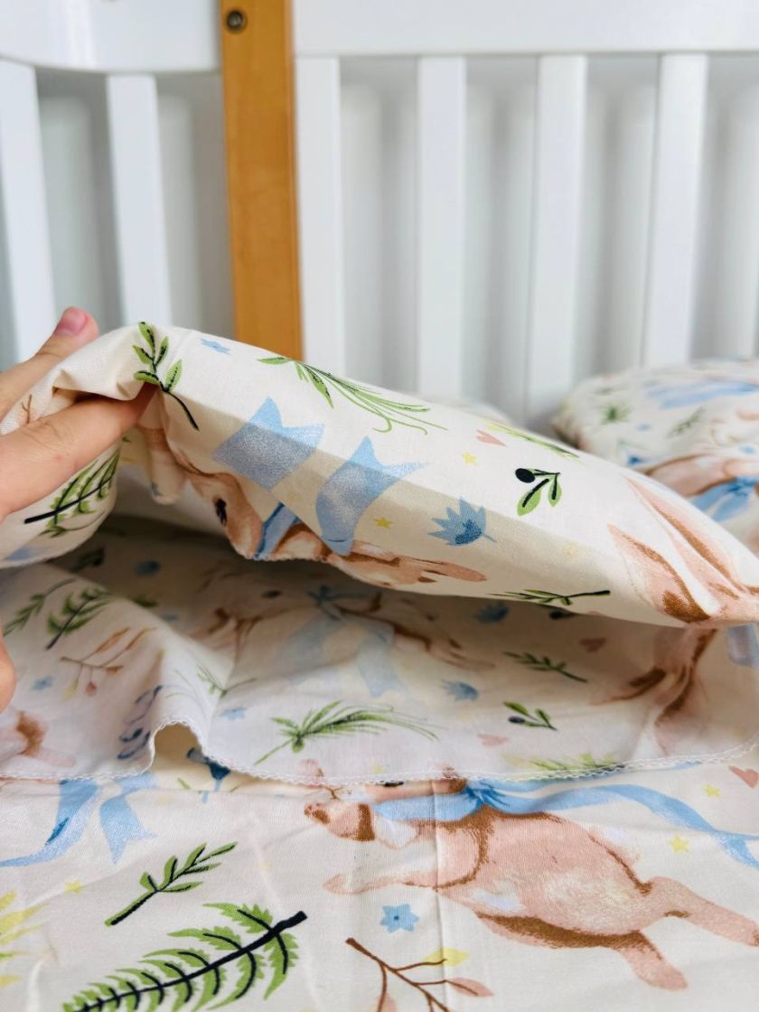 ❤ Змінна дитяча постіль, підковдра 110см на 90см. Принт - Зайченя з блакитним бантом на бежевому (#64007170) ✓ Anna Konvert