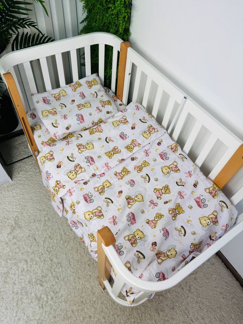 ❤ Змінна дитяча постіль, підковдра 110см на 90см. Принт - Ведмедик з рожевими іграшками (#19720642) ✓ Anna Konvert