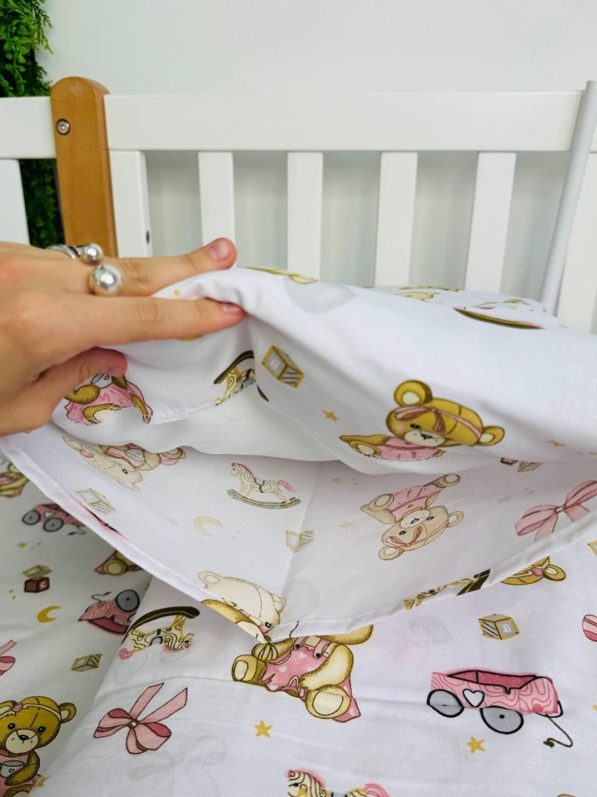 ❤ Змінна дитяча постіль, підковдра 110см на 90см. Принт - Ведмедик з рожевими іграшками (#19720642) ✓ Anna Konvert