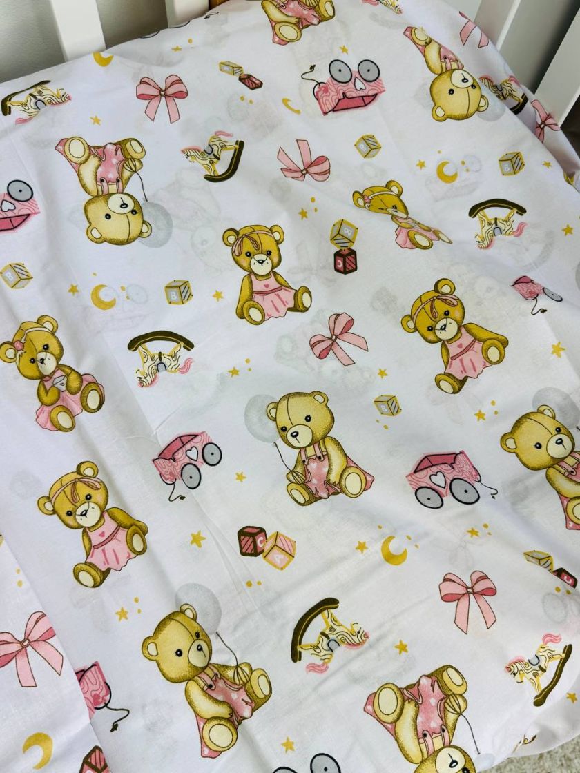 ❤ Змінна дитяча постіль, підковдра 110см на 90см. Принт - Ведмедик з рожевими іграшками (#19720642) ✓ Anna Konvert