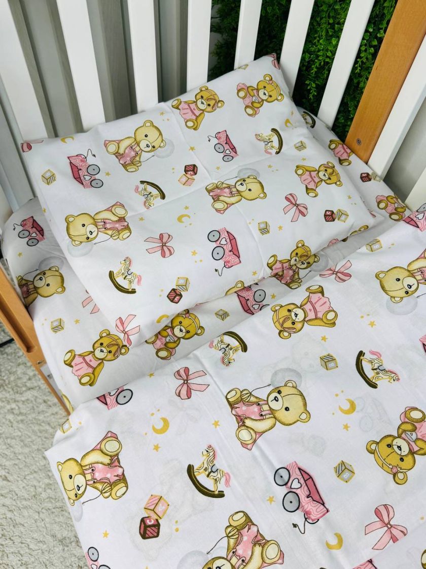 ❤ Змінна дитяча постіль, підковдра 110см на 90см. Принт - Ведмедик з рожевими іграшками (#19720642) ✓ Anna Konvert