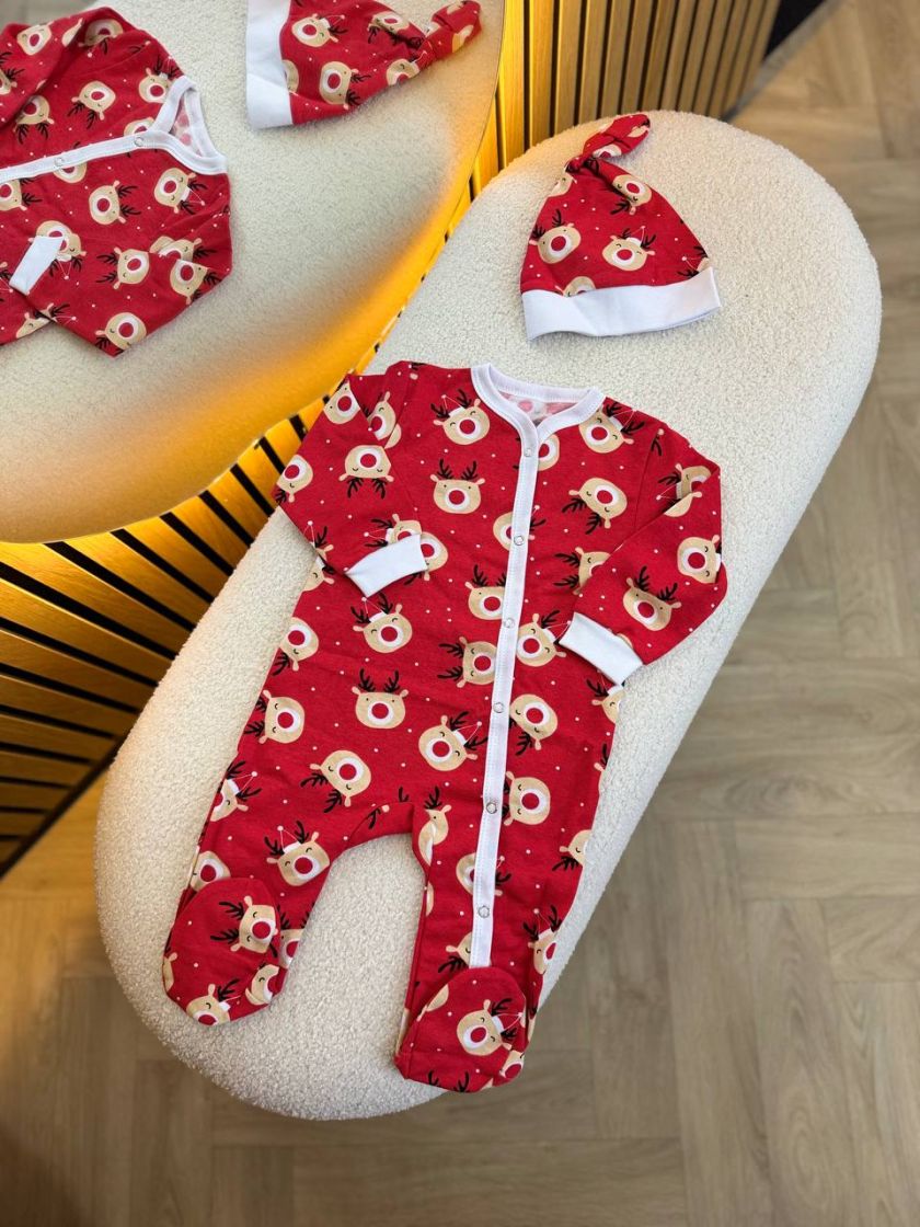 ❤ Чоловічок на байці з шапочкою новорічні. Принт - Олені червоні новорічні. Розмір - 74 (#11002772) ✓ Anna Konvert