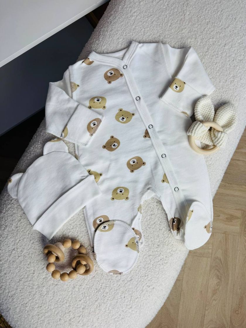 ❤ Чоловічок з шапочкою "Метелик", байка, 62р. БО. Принт - Мордочки ведмедів. Розмір - 62 (#98417218) ✓ Anna Konvert