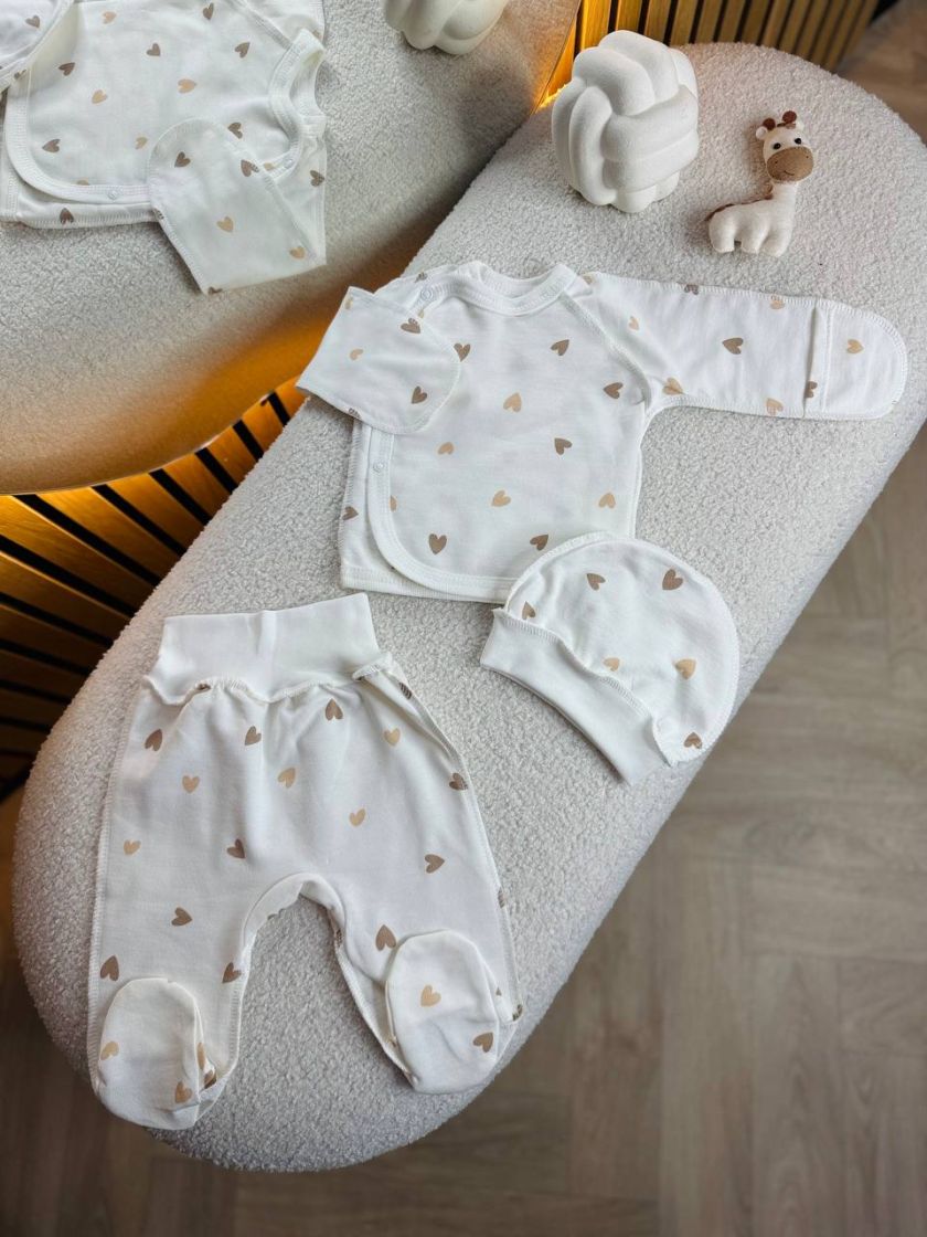 ❤ Комплект 3ка з сорочкою байка, Ромашка. Колір - Серця беж різні. Розмір - 56-62 (#79477691) ✓ Anna Konvert