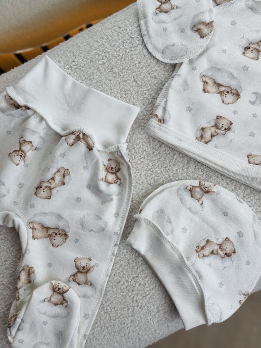 ❤ Комплект 3ка з сорочкою інтерлок Ромашка, 56-62см. Принт - Ведмедики на хмарці (#87472683) ✓ Anna Konvert