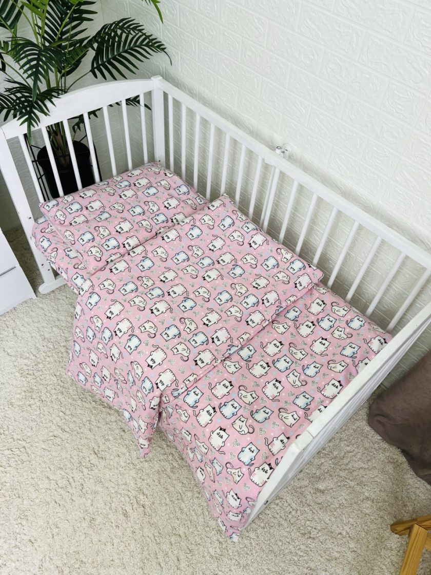 ❤ Змінна дитяча постіль байкова, 140*110. Принт - Киці на рожевому (#7112876) ✓ Anna Konvert