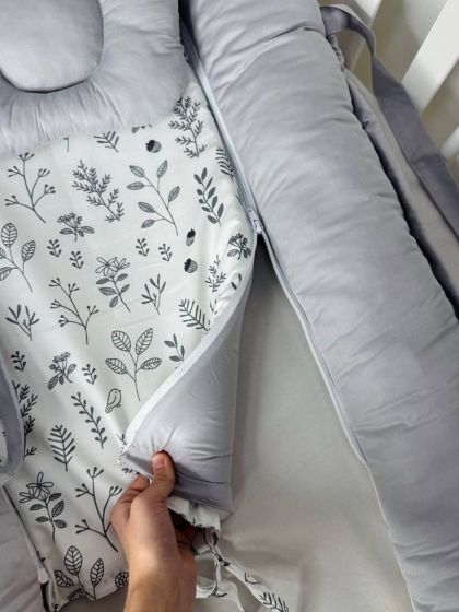 ❤ Кокон-гніздечко з ручками. Принт - Сірі гілочки та квіточки, сірий однотон (#69758043) ✓ Anna Konvert 2