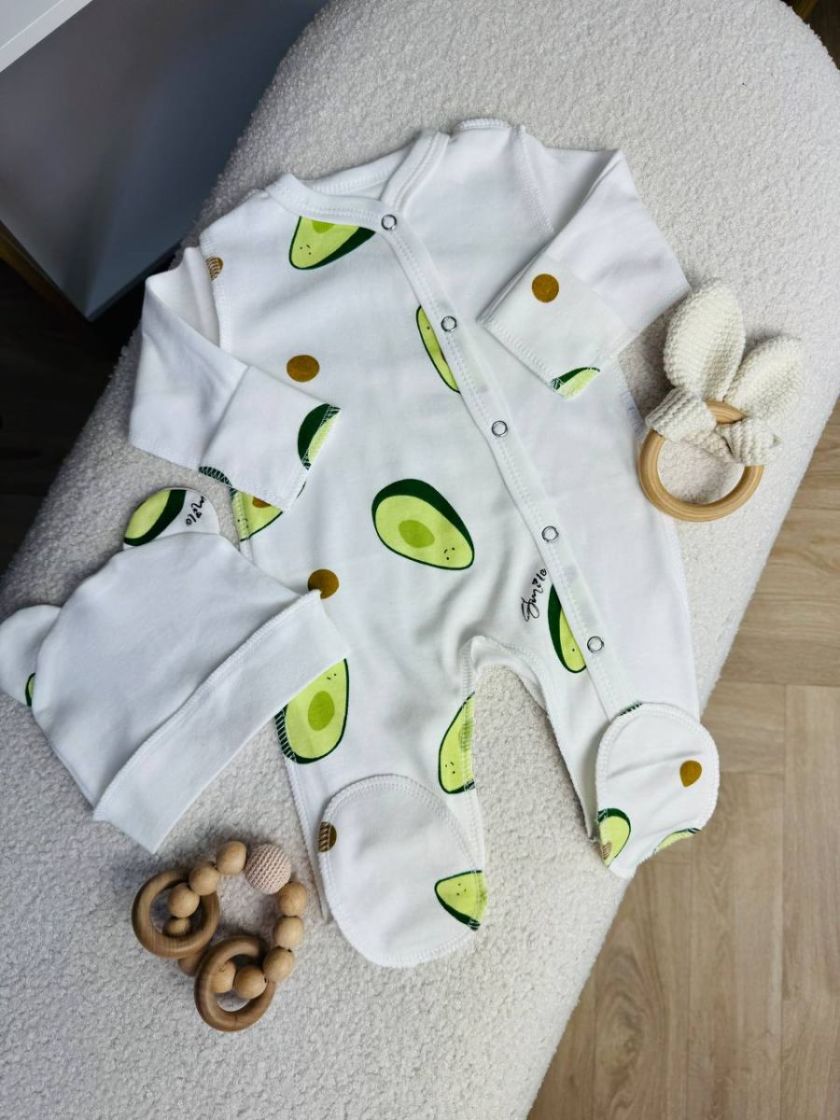 ❤ Чоловічок з шапочкою інтерлок, Баранчик БО. Принт - Авокадо. Розмір - 62 (#54392316) ✓ Anna Konvert